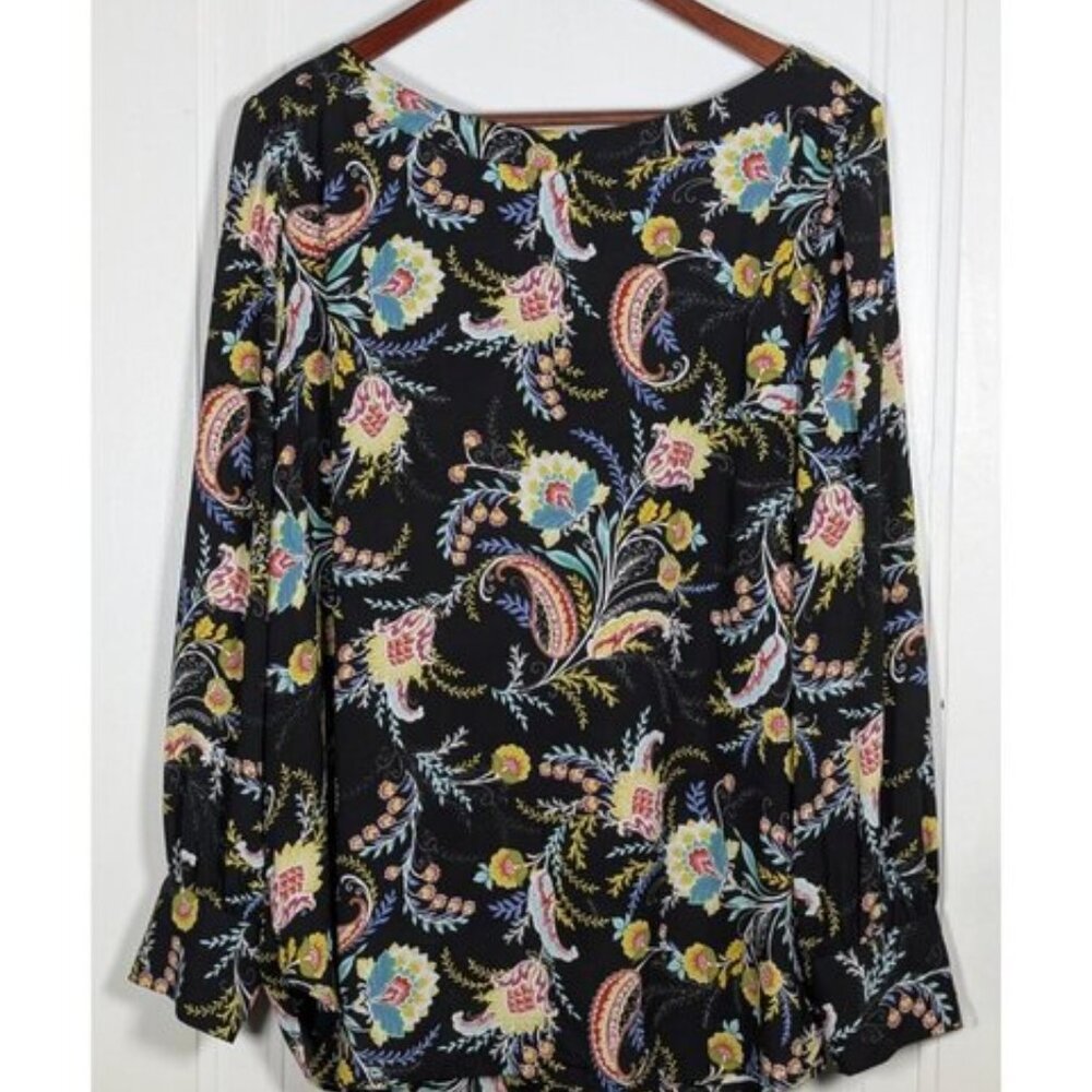 Loft Women's Size 2XL XXL Black Floral Long Sleeve Blouse Top Shirt Work Career